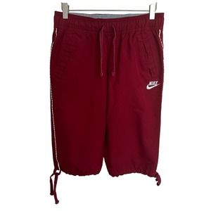 Nike Maroon Athletic Capri Windbreaker Track Drawstring Shorts Size Small 274524